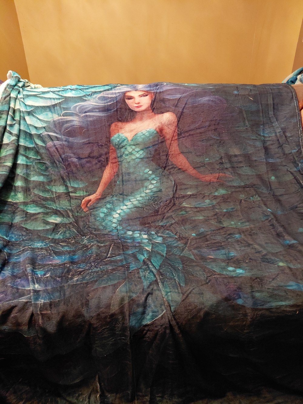 Teal Mermaid Throw Blanket - Ocean Wave Design